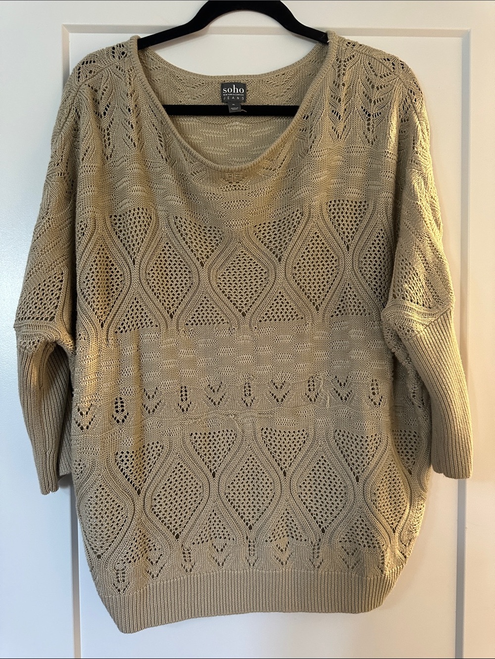 Soho Openwork Scoop-Neck Sweater in Beige